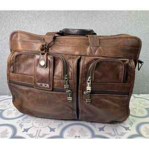 TUMI Alpha Vintage Leather Expandable Briefcase Laptop Bag Made in Mexico Brown